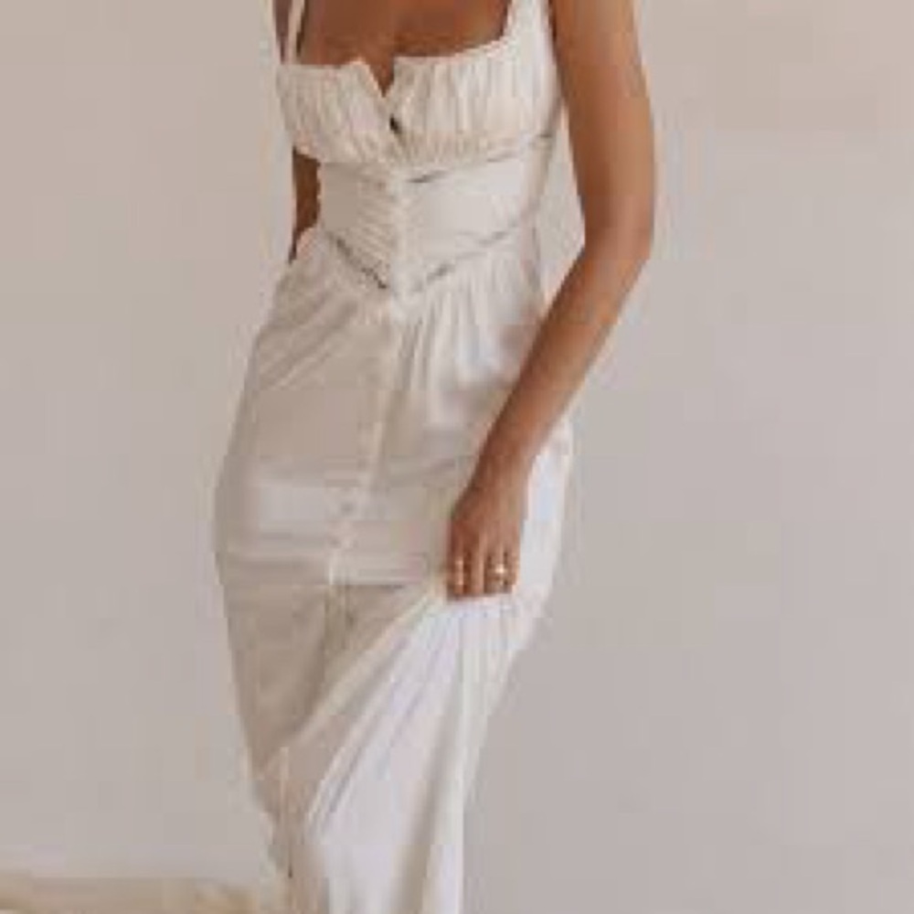 House of CB White Ruched Bodice Button-Front Maxi Dress illiana silk blend xs - Picture 2 of 12